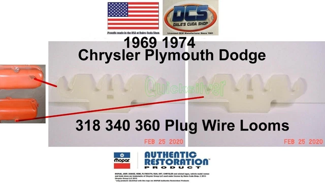 1969 1974 Chrysler Plymouth Dodge 318 340 360 Plug Wire Looms Valve Cover Clip