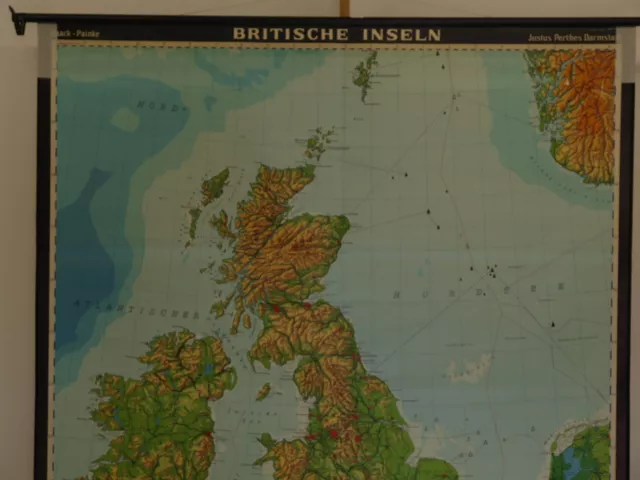 Britannique Îles Londres GB Royaume-Uni Irlande Nord Huile 1976 Schul-Wandkarte 3