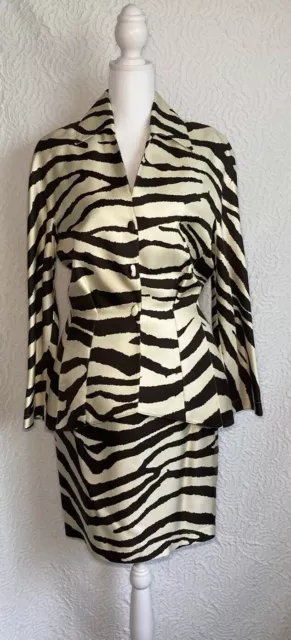THIERRY MUGLER Paris Vintage Rare Black Silk Zebra Print Set Skirt Suit