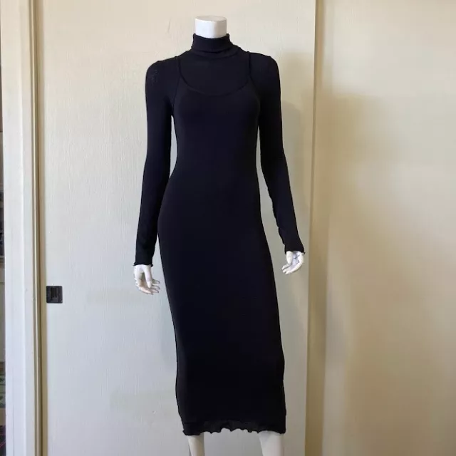 NEW Topshop Midi Dress Womens XS Black Turtleneck Layered Long Sleeve NWT