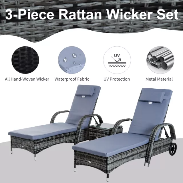 Rattan Sun Lounger Set Wicker Recliner Bed Side Table Garden Furniture Cushion 3