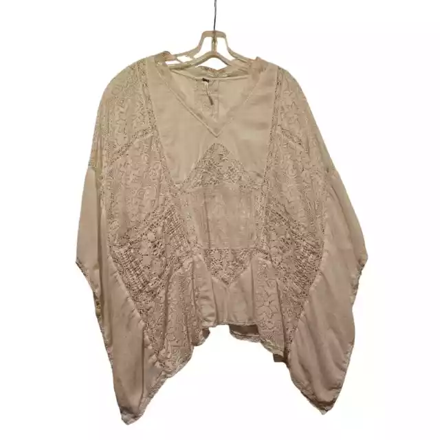 Free People Lace Boho Pretty Poncho Forest Nymph Top M / L White Cream Coquette