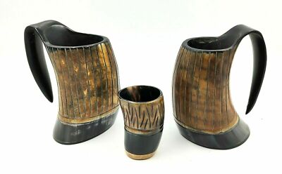 Tazza in corno vichingo 100% naturale nero con supporto per birra vino Mead 