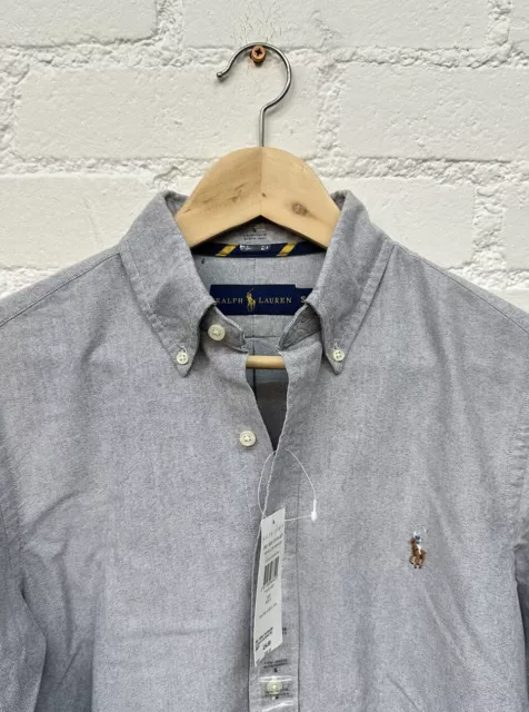 Polo Ralph Lauren PPC LS Grey Cotton Solid Oxford Shirt Custom Fit Small S