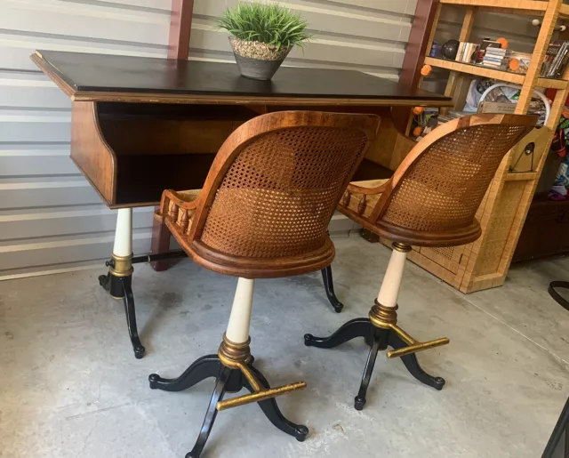 Vintage Drexel Et Cetera Cane And Cast Iron Bar Stools