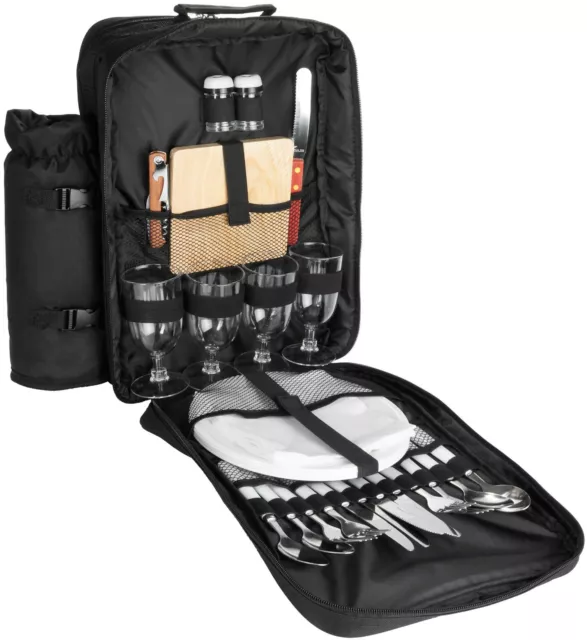 BRUBAKER Mochila de Picnic para 4 Personas Negro 30×39×21cm + 1 Portabotella