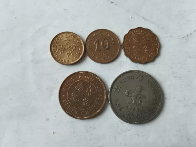 Lot Of 5 Old  Hong Kong Coins  5 Cents   - 1 Dollar  1963- 1989