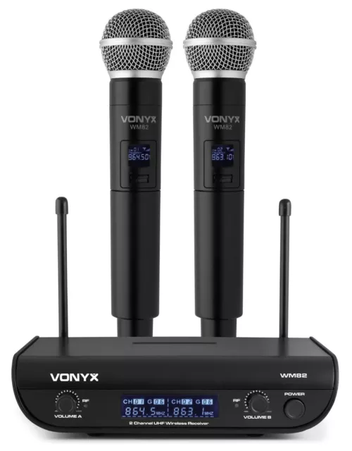 Set microfonico wireless a 2 canali digitali UHF con due microfoni palmari vonyx