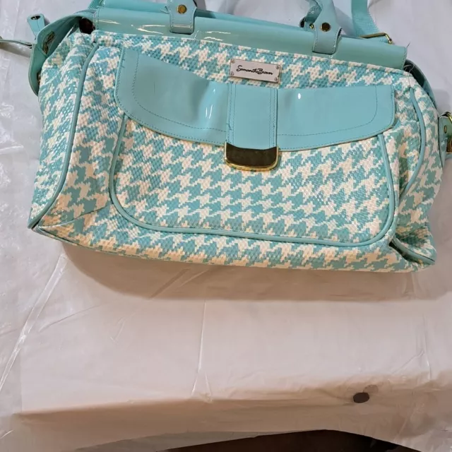 Samantha Brown PVC Houndstooth Carry On Travel Bag Shoulder Strap Teal Lt Blue 2