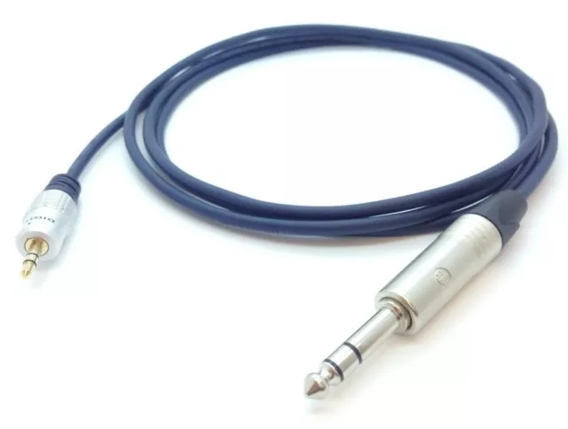 Neutrik 3.5mm Mini to 6.35mm TRS Stereo Jack Cable. iPhone/iPad/PC to Mixer Lead 2