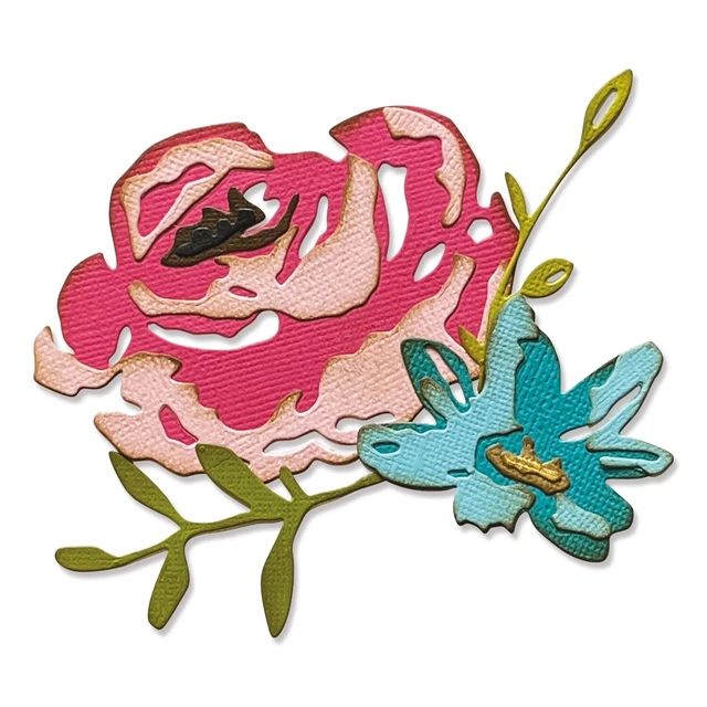 Sizzix Thinlits troqueles de Tim Holtz 4/paquete de flores con pincelada #4 -665849
