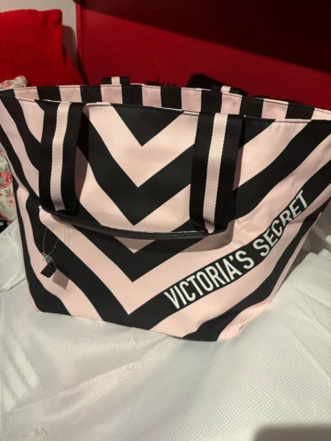 VICTORIA S SECRET NEW Pink and Black Chevron Stripe Tote Beach Bag 15.00 PicClick UK