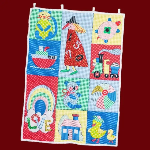 Vintage Handmade Patchwork Floral Quilted Kids Baby Wall Hanging Decor