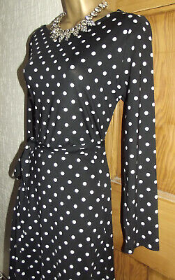 BNWT Gorgeous ❤️ Wallis £40 Polka Dot Dress Size 14 Black White 1950's Swing