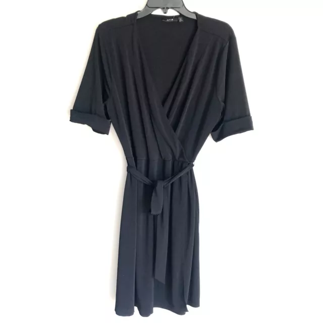 APT 9 Dress Sz XL Faux Wrap Side Tie Knit Black Surplice V Neck