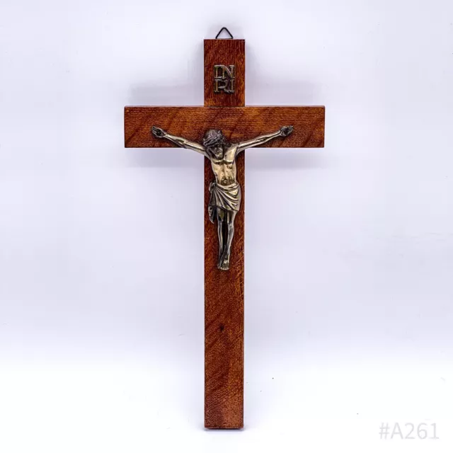 Antikes Wandkreuz Kruzifix mit Holzkreuz Jesus Christus INRI Messing Handarbeit