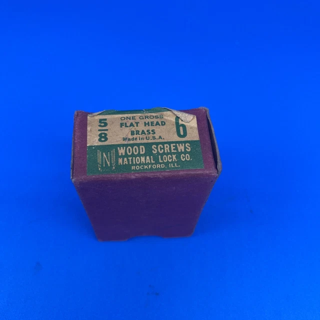 National Lock Co. NOS Vintage Flat Head Wood Screws Brass Gross 5/8