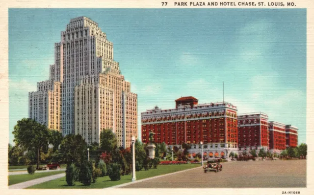 Vintage Postcard 1920's View of Park Plaza and Hotel Chase St. Louis Missouri MO