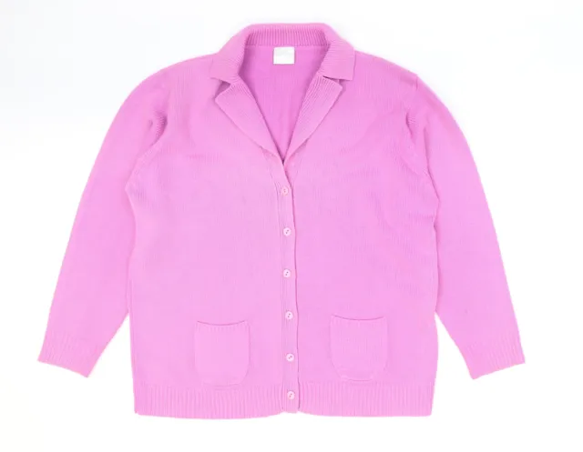 Cardigan acrilico Casual Comfort da donna rosa collo a V taglia 16 - colletto
