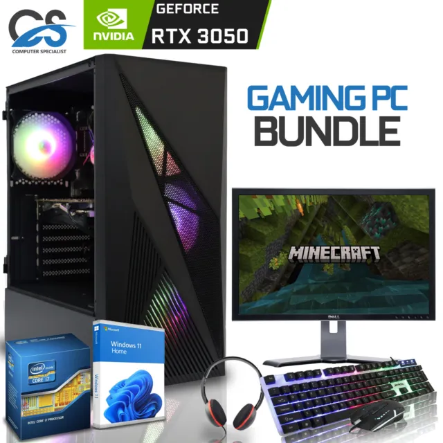 GAMING PC BUNDLE 27" INCH SCREEN INTEL CORE i7 16GB RAM SSD+1TB HDD 8GB RTX 3050