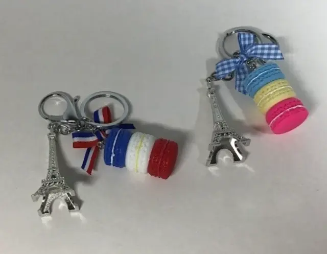 LOT OF 2 Eiffel Tower with Macarons and Ribbons Silver Key Chain From ...