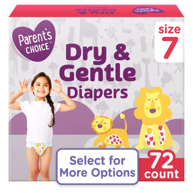 Parent's Choice Dry & Gentle Diapers Size 7, 72 Count