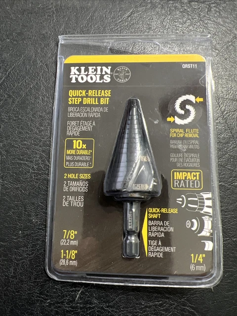 KLEIN TOOLS QRST11 Quick-Release Step Drill SPIRAL FLUTE 7/8 to 1-1/8-Inch