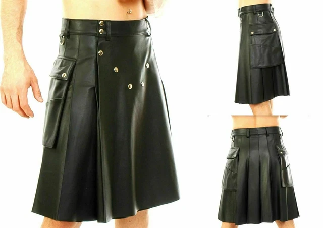 XS-3XL Gladiator Kilt Echt Leder Legionär Rock Schwarz Gürtel
