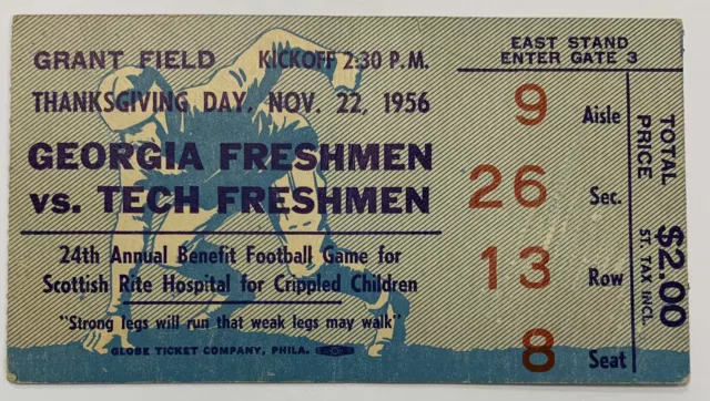 1956 UGA GEORGIA Bulldogs AT GEORGIA TECH Jackets COLLEGE FOOTBALL TICKET STUB