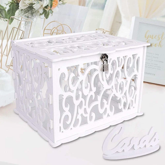 OurWarm Wedding Card Box PVC Hollow Wedding Envelope Box with Lock and Card Box