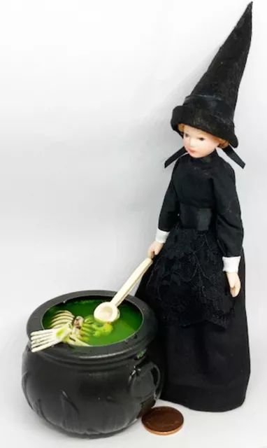 Dolls House Victorian Witch and Large Cauldron Tumdee 1:12 Scale Miniature Doll