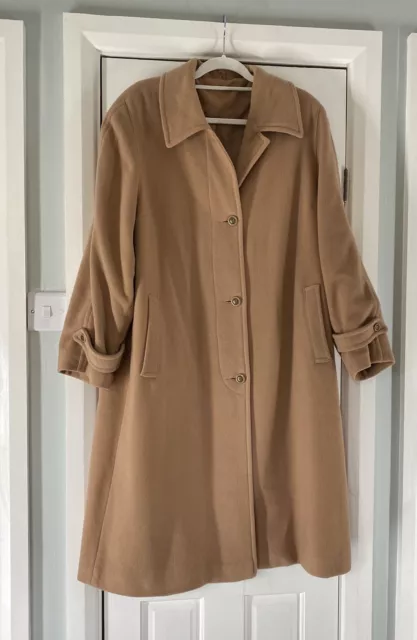 Vintage Women’s Wool Coat UK 18 Camel Tan Long Cashmere Smart Back Belt Cuffs