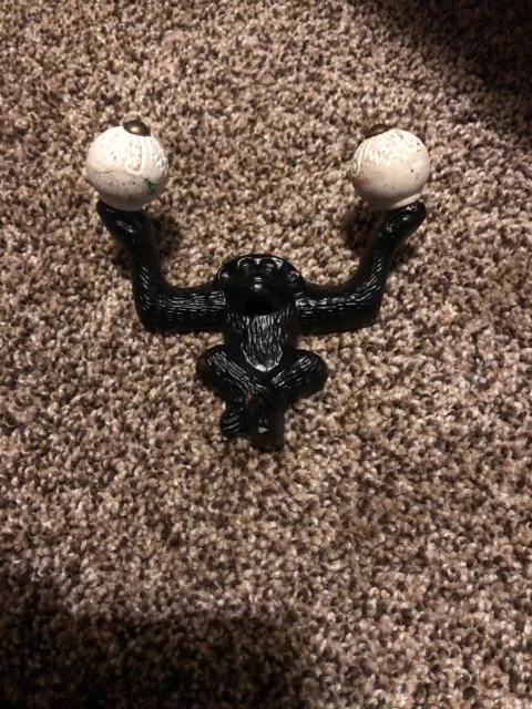 Vintage Monkey Coat Hanger Holder Cast Iron Wall Mounted 2 Hooks Wild Life