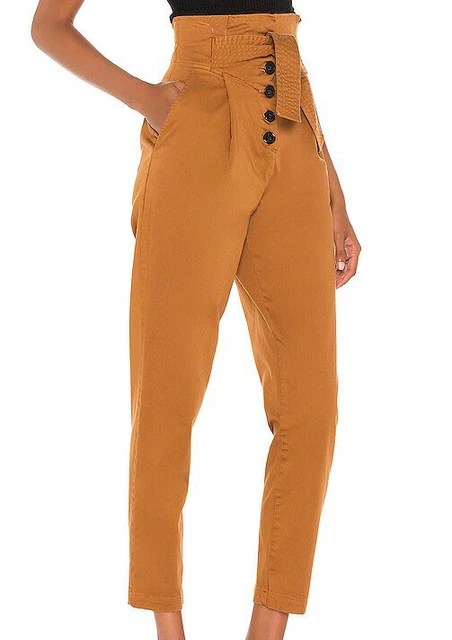 A.L.C. Krew Pant Women's Size 6 Brown Cotton Solid Comfort Belted Paperbag Waist