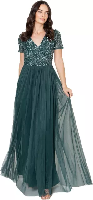 Maya Deluxe Women's Maxi Dress Wedding Guest High Waist Sequins Bridesmaid 14 UK