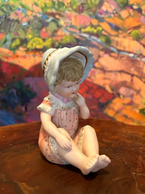 Vintage Andrea by Sadek 4.5" Piano Baby Girl Bisque Porcelain 6682 Japan 1950s