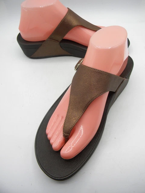 FitFlop The Skinny Metallic Brown Thong Slip On Slide Sandals Size EU 39 US 8