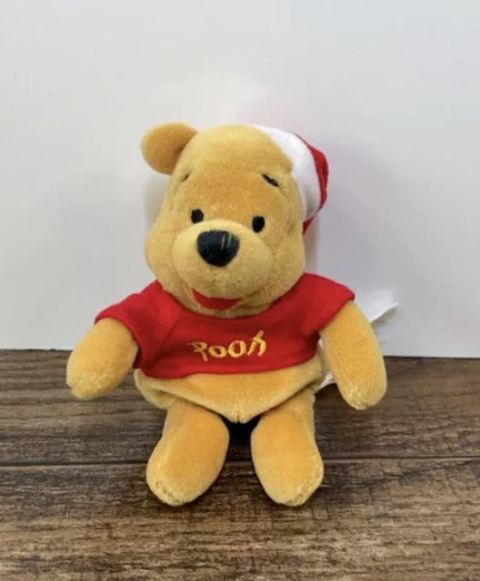 Santa Winnie The Pooh 5" Mini Bean Bag Plush Disney Store Christmas Shirt Hat