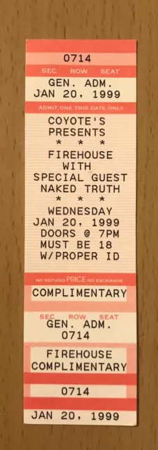 1999 Firehouse Louisville Concert Ticket Stub Love Of A Lifetime All She Wrote 4