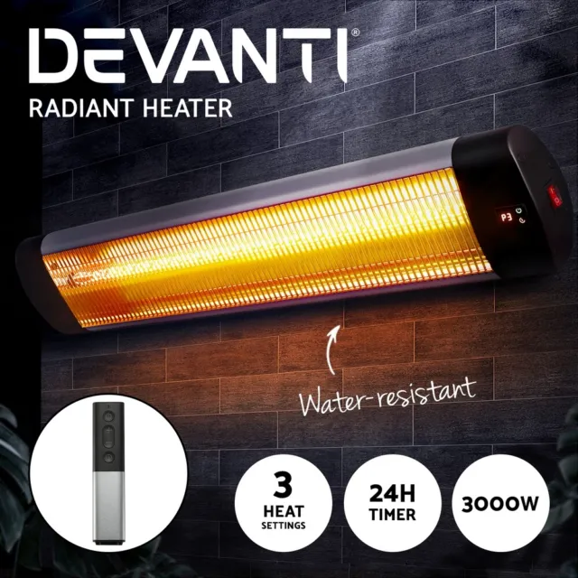 Devanti Electric Strip Heater Radiant Heaters Indoor Outdoor Remote 3000W