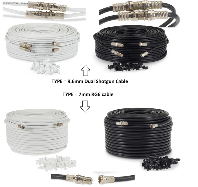 SKY CABLE EXTENSION Sky Q Sky+hd Twin Coax Satellite Sky Lead Shotgun