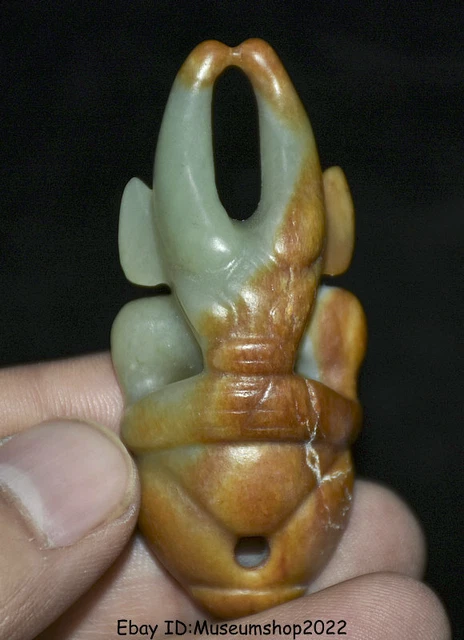 2.6" Old China Hongshan Culture Hetian White Jade Sun God Helios Pendant Statue