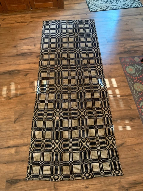 19th Century Woven Coverlet Remnant 83" x 32"