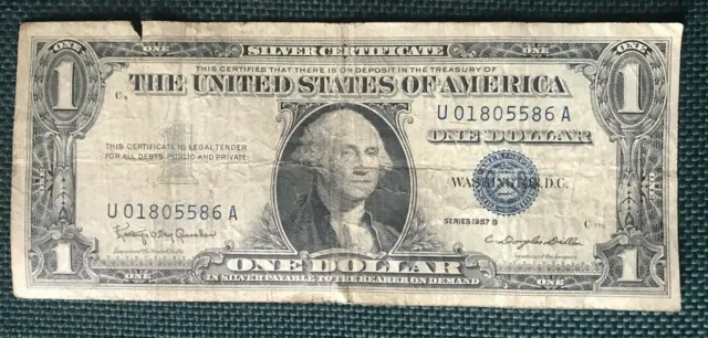 1957 B Silver Dollar Certificate Blue Seal #U01805586A circulated
