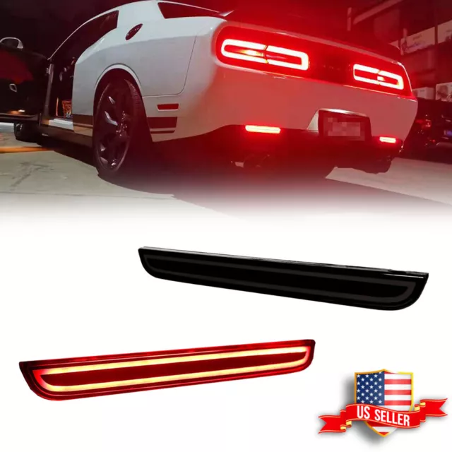 Pair LED Rear Bumper Lamp Reflector Brake Light Tail For 15-22 Dodge Challenger