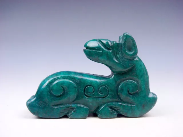 Old Nephrite Jade Stone Carved Sculpture Foo Dog Looking Back #09262201