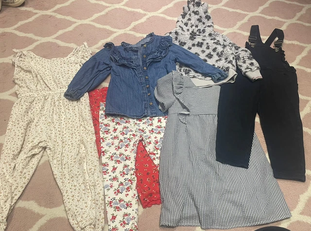 TODDLER GIRLS CLOTHES BUNDLE AGE 2-3 YEARS M&S etc dungarees fleece dress