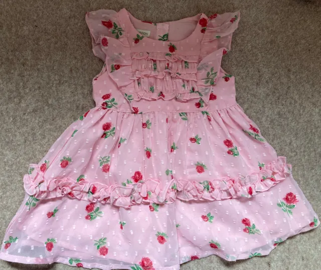 Monsoon Baby Girls Dress Size 3-6 Months Baby Pale Pink Rose Flowers BNWT