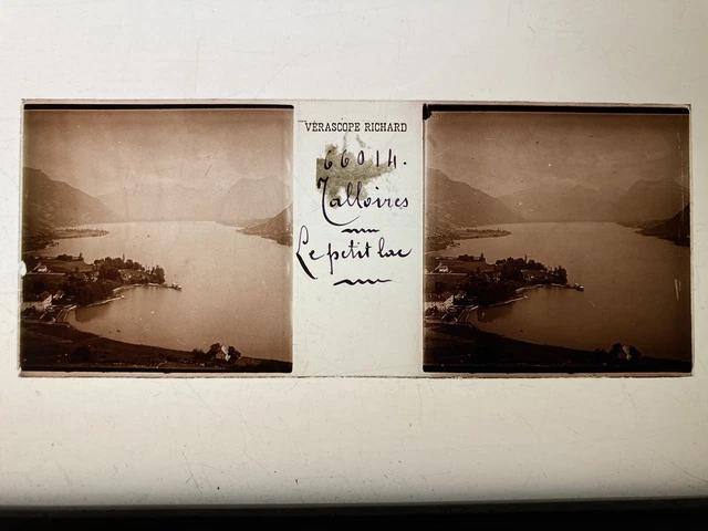 TALLOIRES LE PETIT LAC PLAQUE VERRE 45x107 VUE STEREOSCOPIQUE VERASCOPE RICHARD