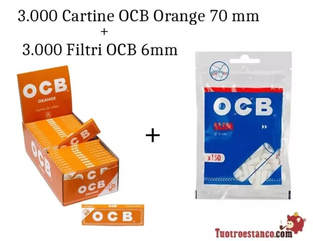 3 000 Cartine OCB Orange 70 mm + 3 000 Filtri OCB 6 mm